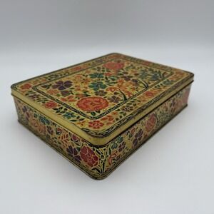 Vtg Tin Storage Container Floral Multicolor Ornate Gold Tea Elegant Victorian